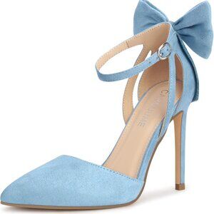 Women's Suede Bow Stiletto Heels Pointed Toe Pumps Dress Shoes for Wedding